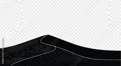 Abstract dark sand dune with flowing lines, evoking a sense of mystery and minimalist design.