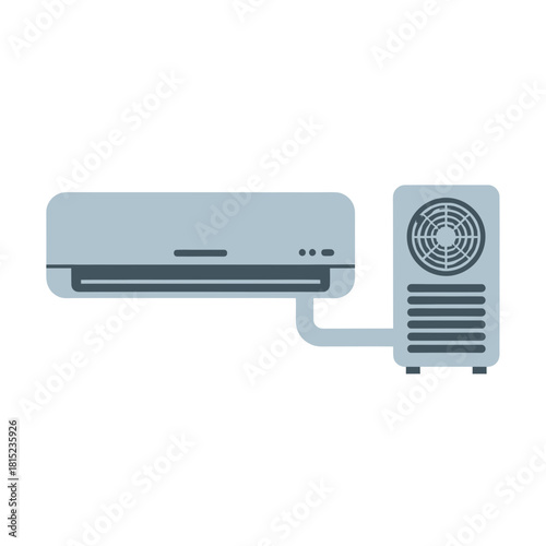 Flat vector icon of a split air conditioning system, representing home climate control, cooling technology, and air ventilation equipment