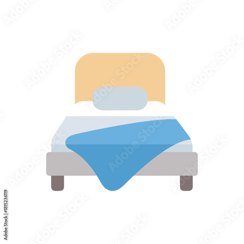 Cozy and comfortable bedroom scene featuring a bed with a blue blanket and a pillow, creating a warm and inviting atmosphere for rest and relaxation