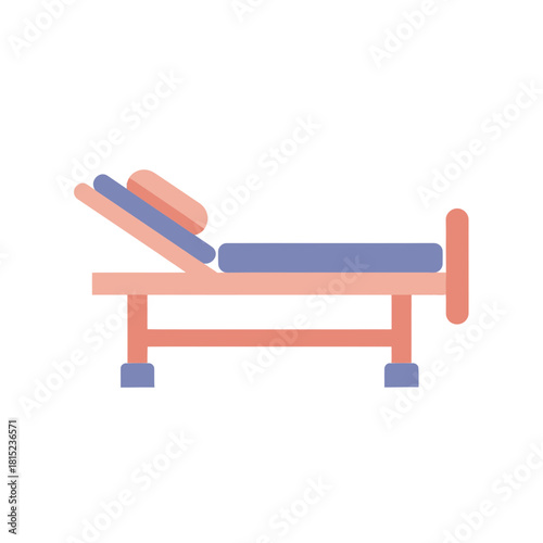 Vector icon of an adjustable patient bed for a hospital or clinic, representing medical care, therapy, and recovery on a white background