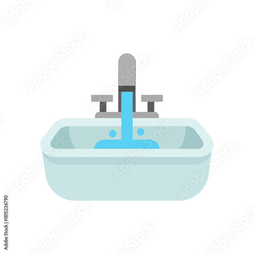 Clean sink with running water from the faucet for washing hands and hygiene