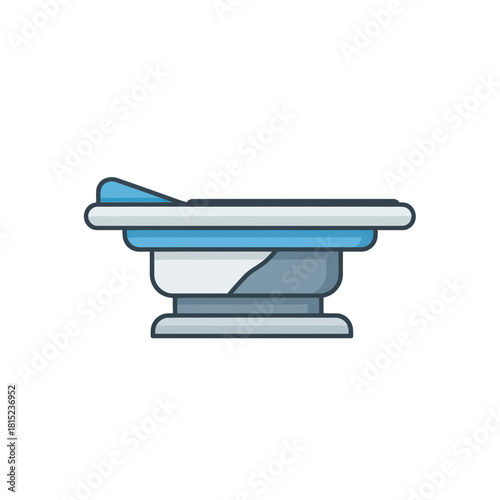 Stylized icon of a compact, foldable commode, illustrating a portable sanitation solution for travel and emergencies