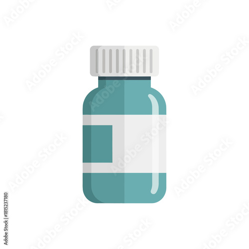 Generic medicine bottle with blank label, a flat vector illustration symbolizing health, pharmaceutical care, treatment, and medical therapy, isolated on a white background