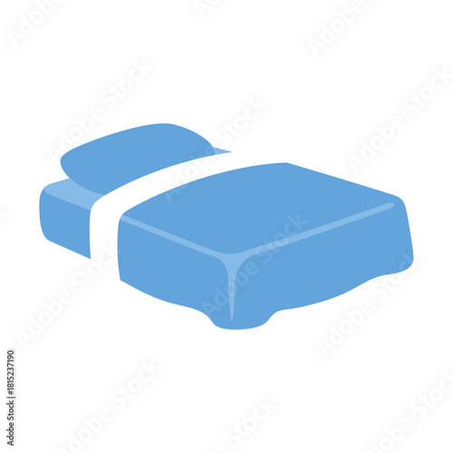 Stylized icon of a comfortable blue bed, complete with a soft pillow and clean white bedding, representing restful sleep, cozy accommodation, and tranquil bedroom comfort