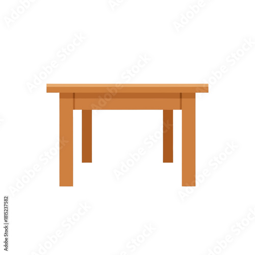 A simple wooden table with four legs shown in a flat style illustration, classic furniture piece for a dining room or kitchen interior design, isolated on a white background