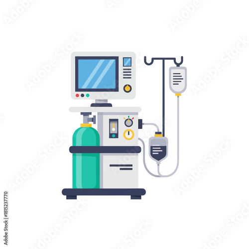 Advanced Medical Ventilator and Life Support System with IV Drip Illustration for Hospital Critical Care and Respiratory Assistance
