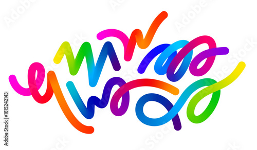 Color Line Gradient Shapes. Abstract Vector Wave Ribbon Pattern. 3D Swirl Rainbow Lines Isolated on Transparent Background