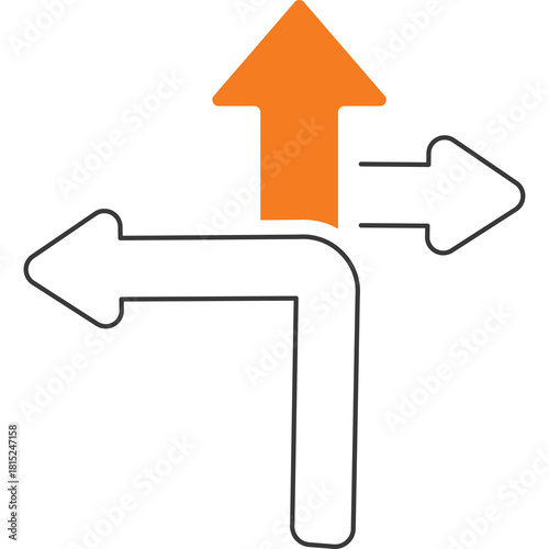 Orange Arrow Points Upward Showing Forward Direction With Two White Arrows Showing Left and Right Turn Options on Transparent Background With Clear Lighting