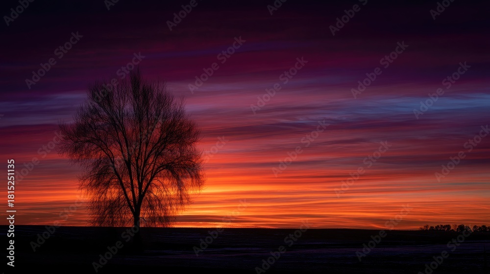 Fototapeta premium Majestic Sunset Over a Solitary Tree in a Vibrant Sky