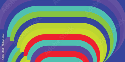 A vibrant abstract sports background featuring layered curved stripes in bright multicolor tones, creating a dynamic motion effect inspired by modern 2026 tournament graphics. The bold sweeping arcs f