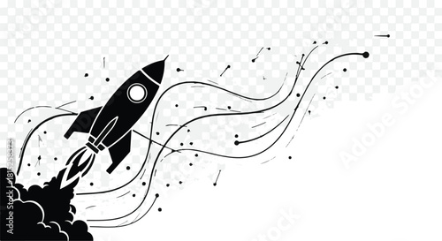 Sleek rocket launching into the sky, symbolizing new beginnings and ambitious journeys.