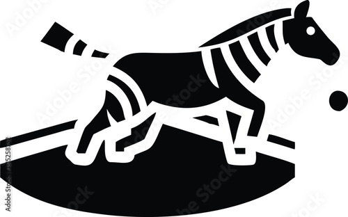 Zebra running on a track with a ball animal race