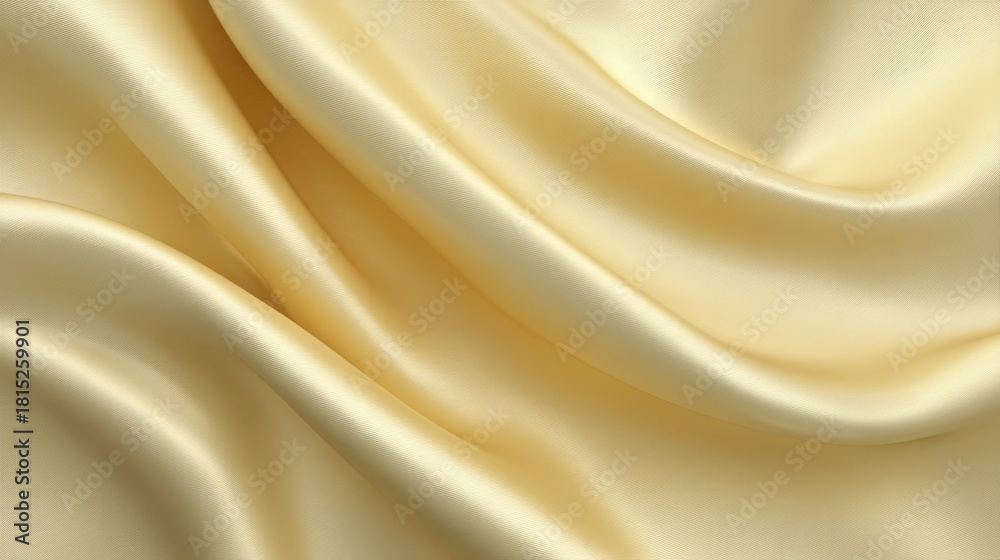 Obraz premium Soft Yellow Satin Fabric Close-Up, Smooth Texture, Draped Layers Showing Gentle Waves and Shimmering Surface for Textile and Design Use