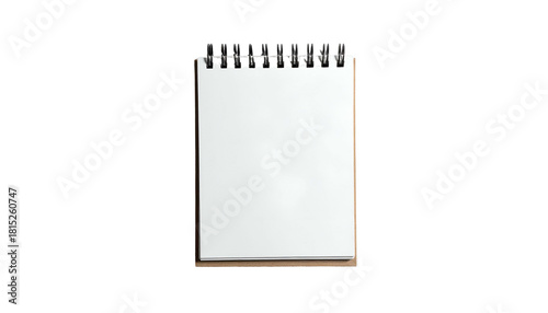 Blank, small, top-bound spiral notebook, empty, on black