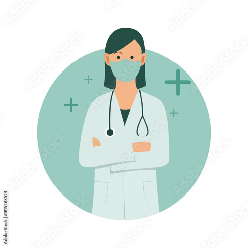 Medical Professional Illustration A Doctor Wearing a Mask in a Green Circle