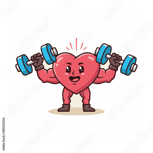 Healthy Heart Lifting Weights A Cute Cartoon Illustration for Fitness and Wellness