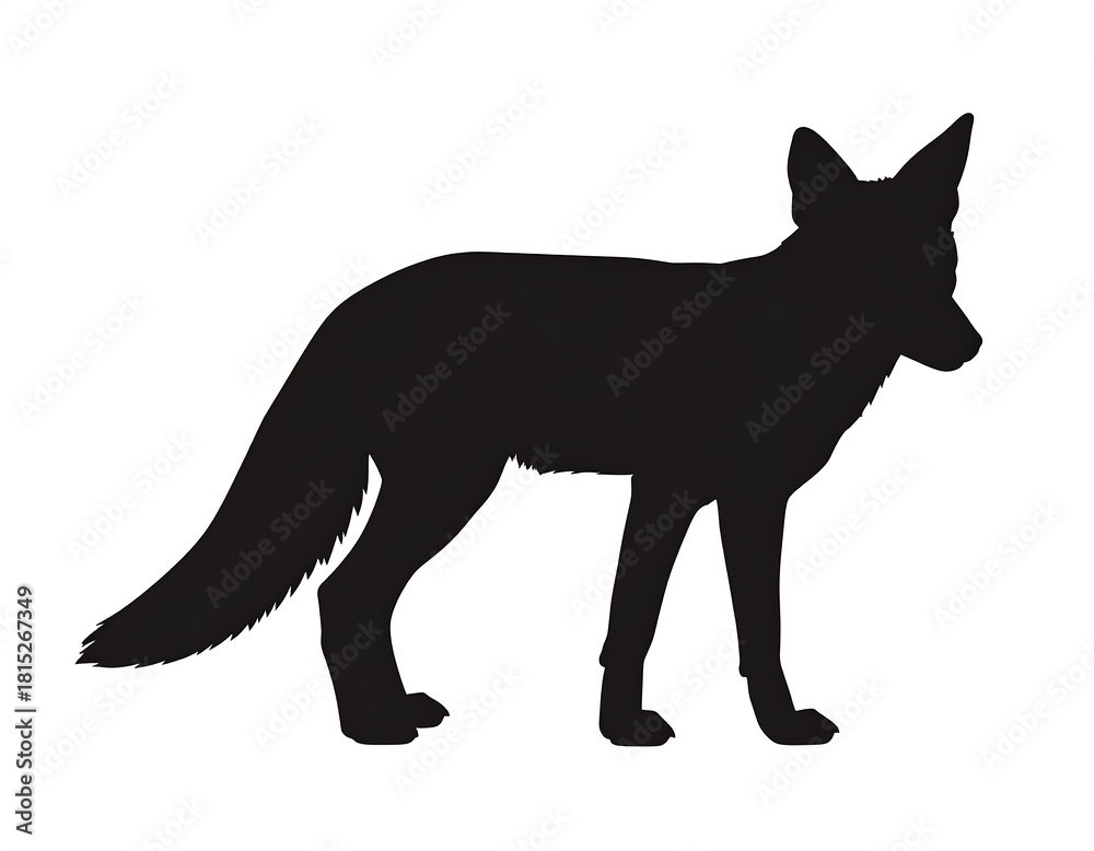Naklejka premium Black silhouette of a fox standing with its head turned slightly, isolated on a white background