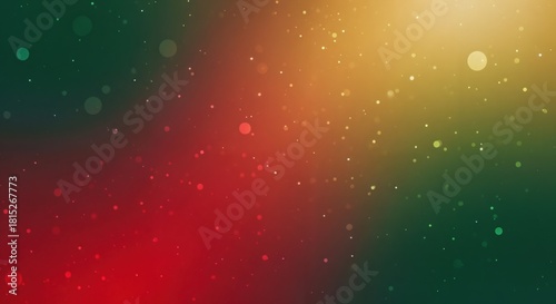 Abstract Gradient Background with Sparkling Bokeh Lights and Dust Particles in Vibrant Red Green and Golden Hues