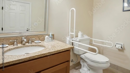 Elderly Disabled Accessible Bathroom Safety Sink, Toilet, Vanity, Grab Bar for Independence Comfort. Enhancing Daily Living