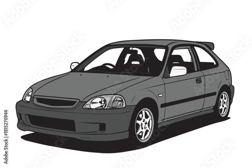 A minimalist vector of a gray capsule style vintage sedan highlights its soft, rounded body and classic proportions, blending retro personality with a smooth, visually appealing design approach.