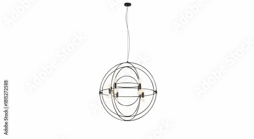 Modern Orb Chandelier with Intersecting Rings and Central Lighting Fixture.