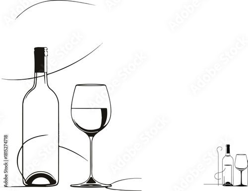 Minimal wine bottle and glass outline 10