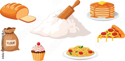 Collection Of Baked Goods And Food Ingredients For Baking And Cooking