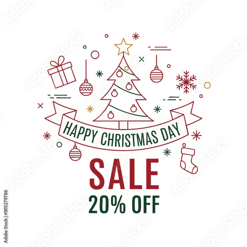 happy Christmas Day line art icon sale 20% off