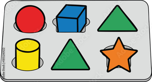 Educational Toy With Colorful Geometric Shapes In A Sorting Tray For Toddlers And Preschoolers