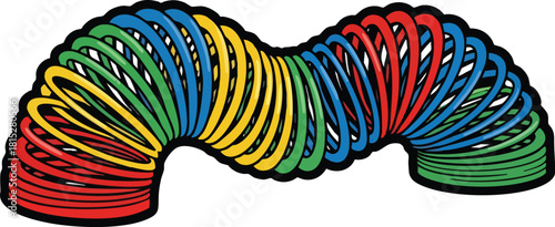 Colorful Spring Toy With Red Blue Yellow Green Coils Extended In Playful Shape