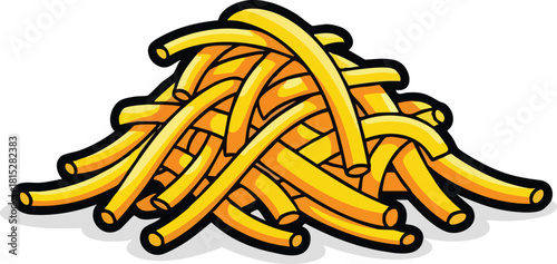 Pile Of Golden Yellow French Fries With Black Outline On White Background