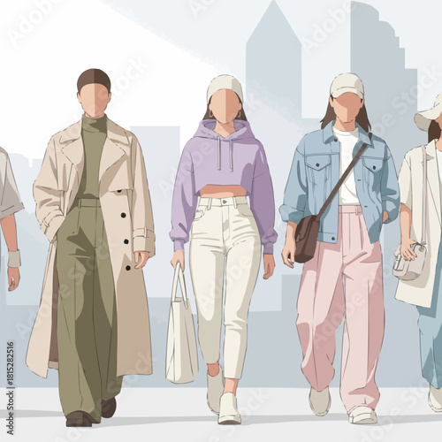 Diverse Street Style - Womens Fashion Forward Outfits in Urban Setting.