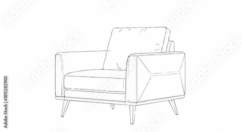 Modern Armchair Sketch with Clean Lines and Tapered Legs.