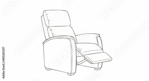 Contour line drawing of a comfortable recliner armchair.