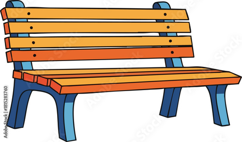 Wooden Park Bench With Orange And Blue Colors Isolated On White