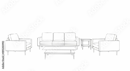 Hand drawn sketch of a living room furniture arrangement.