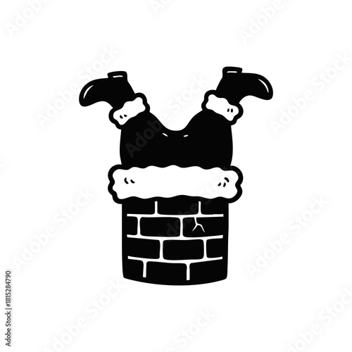Santa Claus Upside Down Stuck in Chimney Vector Icon