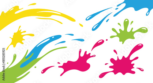 Colorful paint splashes and splatters isolated on white background bright abstract design elements