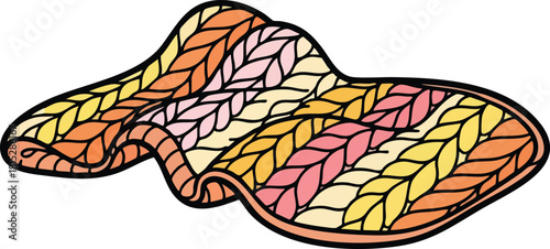 Abstract Woven Fabric Pattern in Warm Autumn Colors With Black Outline