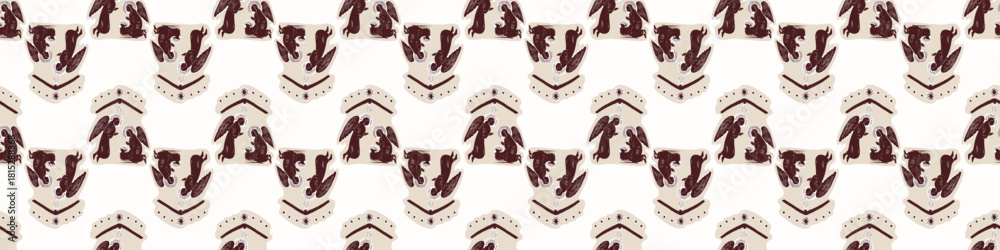 Fototapeta premium Hand drawn angelic messenger for Christian Christmas vector border. Lino cut Angels with star of Bethlehem trim. Religious nativity scene washi tape.