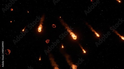 Spectacular meteor shower streaks across dark night sky, fiery celestial bodies ignite cosmic event, awe inspiring glow vastness space, falling star