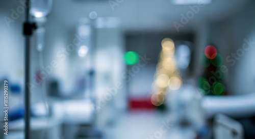 Wallpaper Mural Blurred hospital corridor with festive Christmas tree lights and medical equipment, symbolizing holiday season care and hope Torontodigital.ca
