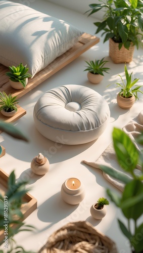 Minimalist meditation space layout for mobile wallpaper that showcases calming tones, balanced décor, and a serene atmosphere designed to inspire focus and peaceful mindfulness