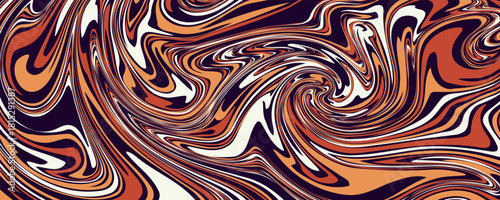 An abstract liquid marble texture. The design features a swirling pattern of intermingling colors, primarily shades of orange, brown, beige, and a very dark, almost black, purple.