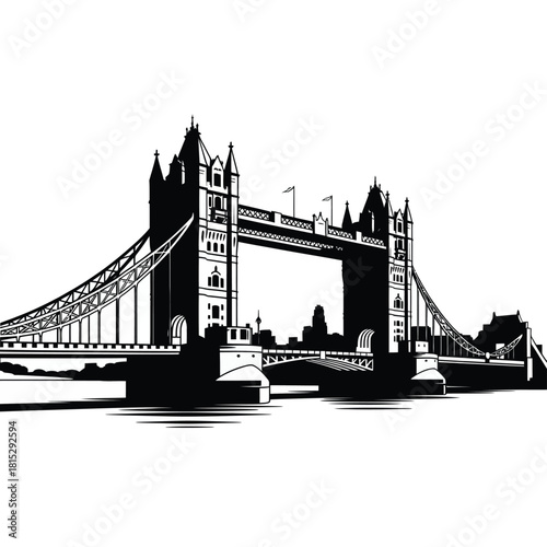Iconic tower bridge silhouette against white background in london