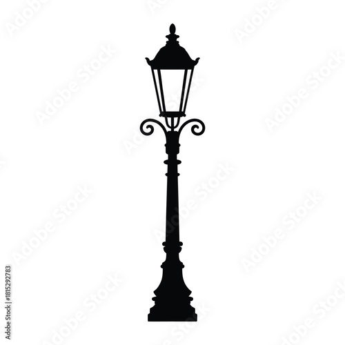 Classic black silhouette of an ornate victorian street lamp