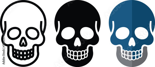 Skull Icons Set Outline Solid Color human skull head , anatomy, death, danger, icon, symbol,