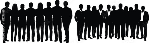 Large diverse group of business people standing together in professional silhouettes, teamwork unity corporate crowd concept for office and company representation