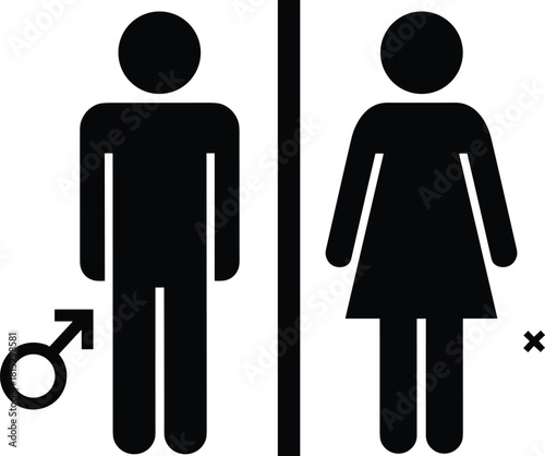 Male and female restroom symbols illustration, gender icons sign, bathroom pictogram vector, simple toilet signage design for public facilities
