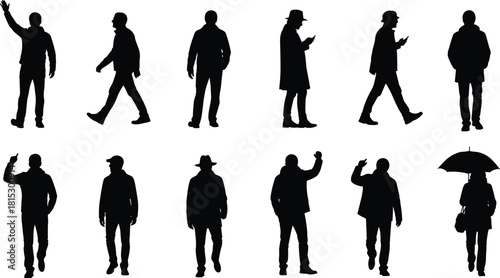 Diverse Men and Women Walking, Standing, and Using Phones in Everyday Outdoor and Urban Life Vector.